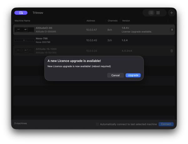 Licence upgrade pop up