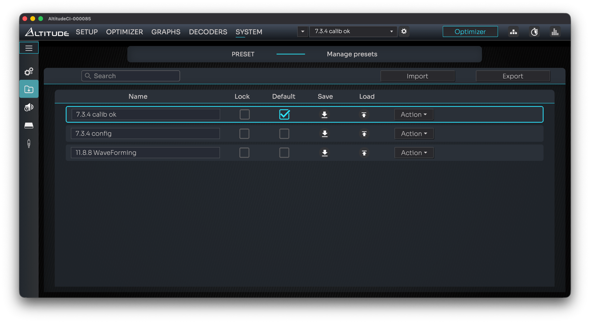 Prets Layout Managing presets
