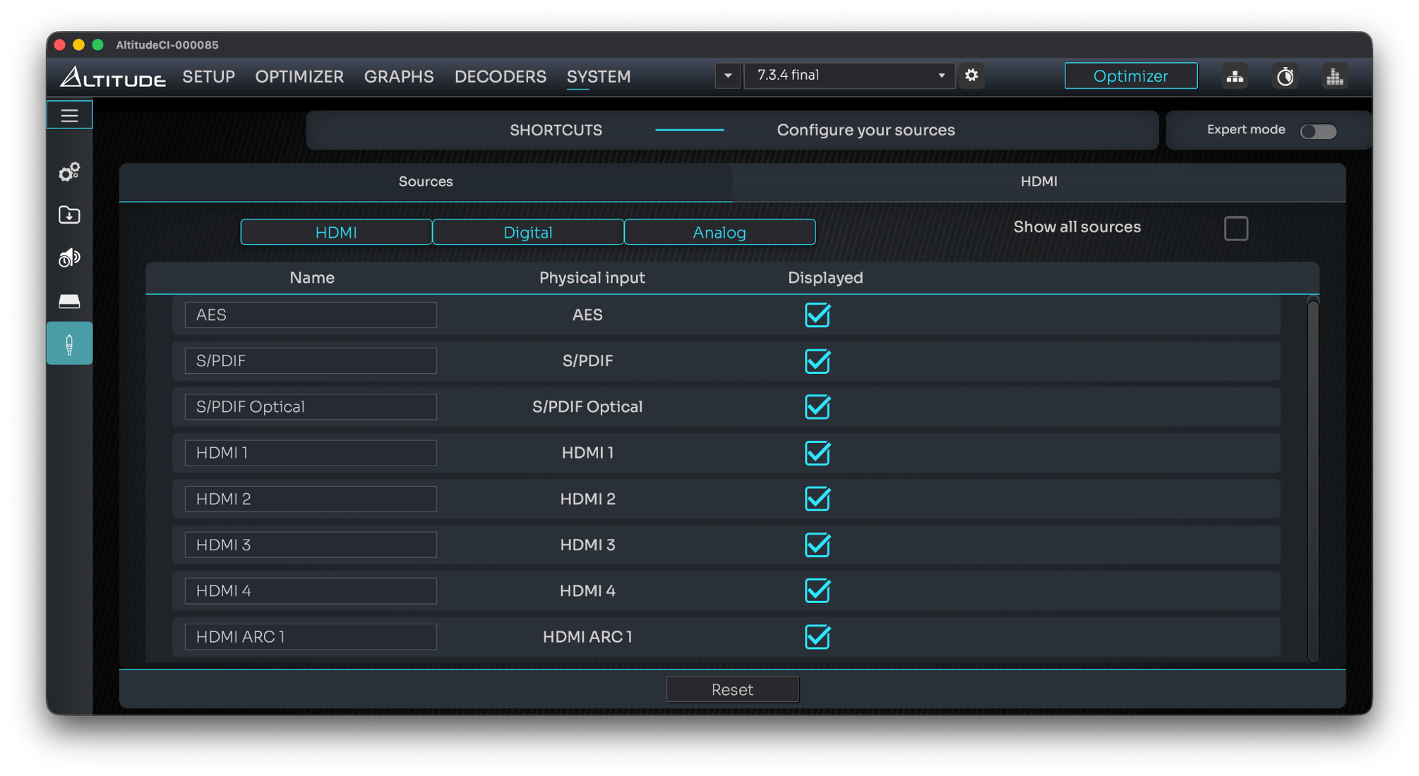 Sources Configuration