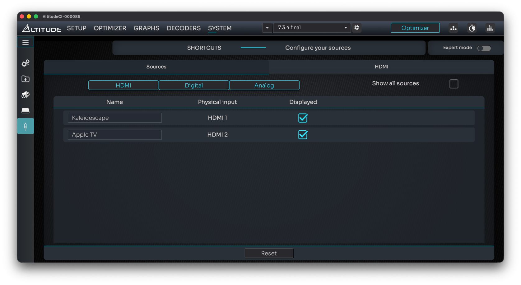 Sources Configuration